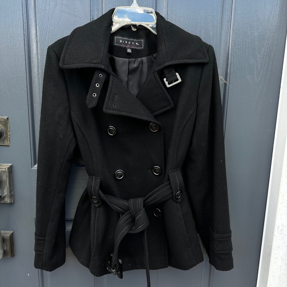 Black Wool Pea Jacket Size M